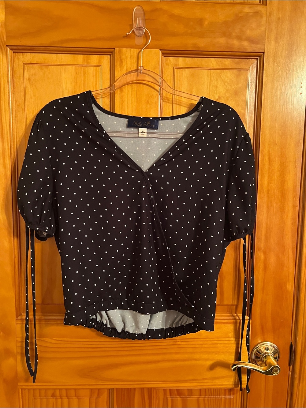 Black Polka Dot Wrap-Front Women’s Top